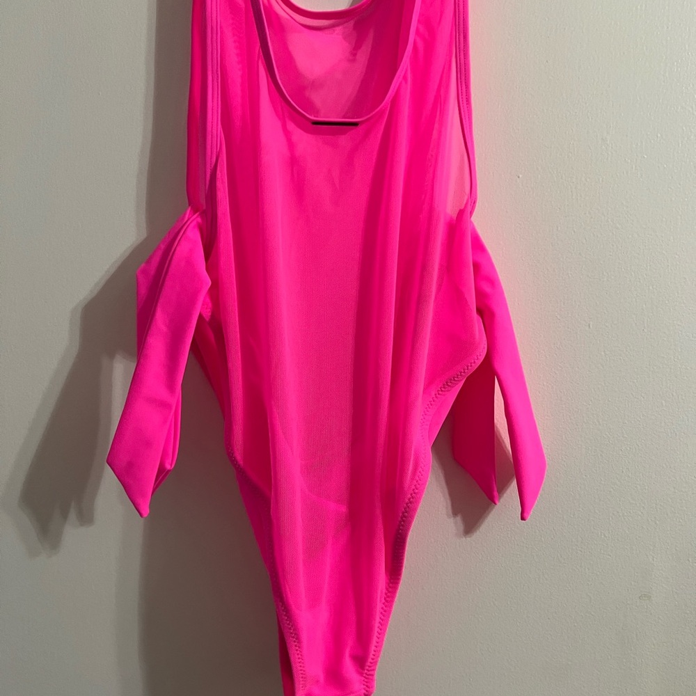PINK Kendall + Kylie One Piece Mesh Bathing Suit Side Tie Size L - Picture 3 of 7